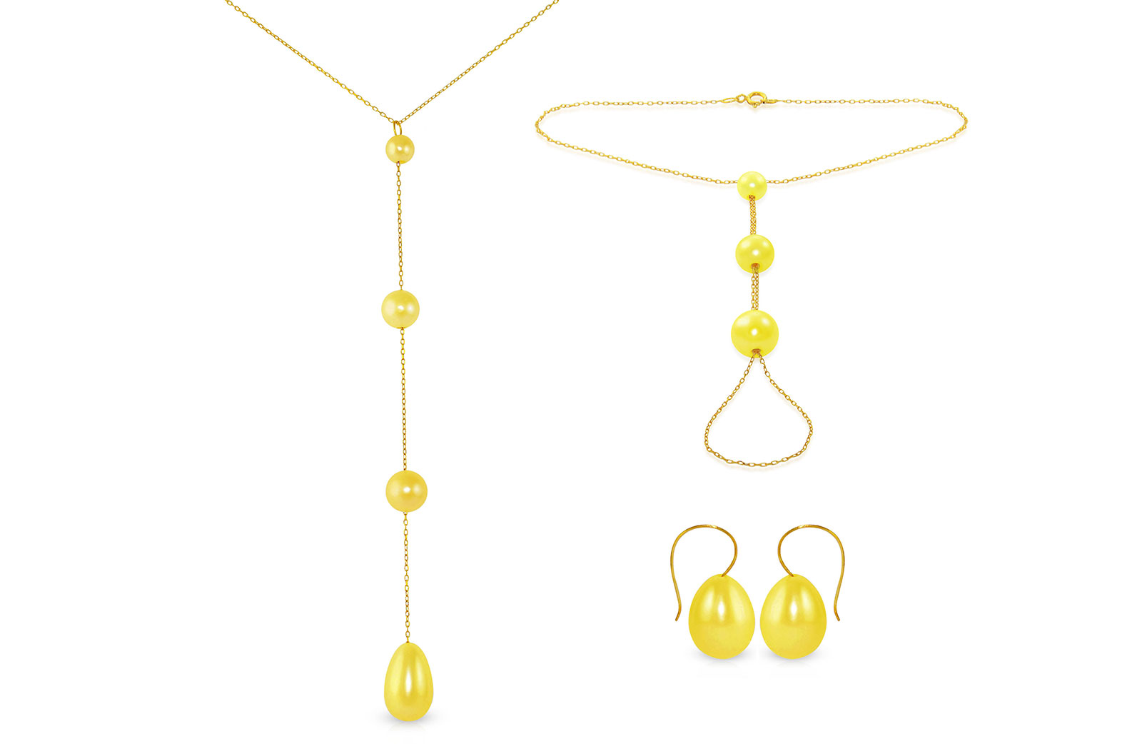 Vera Perla 18K Gold Gradual Built-in with Yellow Drop Pearl Jewelry Set, 3 Pcs
